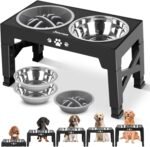 Elevated Dog Bowls, Dog Feeder with 2 Stainless Steel Bowls &1 Slow Feeder Dog Bowls, 5 Heights Adjustable Raised Dog Bowls Stand for Medium Large Dogs, Dog Food Bowls with Non-Slip Feet - Image 2
