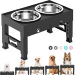 Elevated Dog Bowls with 2 Stainless Steel Dog Food Bowls 5 Height Adjustable Raised Dog Bowl Stand Non-Slip Dog Feeder Adjusts to 3.1”, 9”, 10”, 11”, 12” Tall for Medium Large Dogs - Black - Image 2