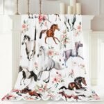 Floral Horse Fuzzy Flannel Blanket 60 x 50 Inch Farmhouse Throw Blanket Watercolor Flower Cow Blanket for Home Chair Sofa Couch Bed - Image 2