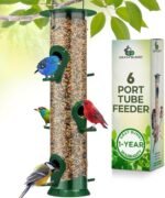 Gray Bunny 14 Inches Tube Bird Feeders for Outdoors Hanging, 6 Feeding Ports, Hard Plastic Bird Feeder Outdoor Weatherproof and 4 Inch Steel Hanger, Wild Bird Feeders, Finch Feeder, Outside Hanging - Image 2