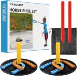 HY Mount Horseshoe Outside Game, Horse Shoes Game Kit for Adults Kids, 4 Rubber Horseshoes, 2 Pegs, 2 Rubber Mats, 2 Red Plastic Dowels & 1 Mesh Bag, Perfect for Outdoor Backyard Lawn Beach Camping - Image 2