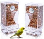 Hamiledyi No Mess Bird Cage Feeder 2Pack Automatic Parrot Seed Feeders with Perch Acrylic Transparent Seed Food Container Cage Accessories for Small and Medium Lovebirds Parakeets - Image 2