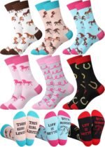 Hercicy 6 Pairs Funny Horse Socks for Women Horse Riding Crew Socks Novelty Christmas Horse Socks Gift for Women Horse Lovers Cowgirl Equestrian Derby Party Favors - Image 2