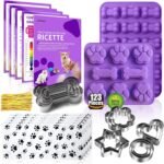 Homemade Dog Treat Molds Silicone,Dog Treat Cookie Cutters,Including 2 Doggy Treat Mold,5+12 Cookie Cutters and, 4 Dog Treat Recipes Card, 50 Dog Treat Bags & 50 Gold Twist Tie - Image 2