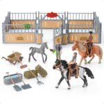 Horse Stable Playset, Horse Gifts for Girls and Boys with 3 Horses and 2 Riders, Horse Toys Set Farm Animals Toys for Kids 3 4 5 6 7 8+ (Horse Playset 1) - Image 2
