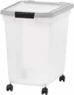 IRIS USA 50 Lbs/65 Qt WeatherPro Airtight Pet Food Storage Container with Removable Casters, Clear/Gray - Image 2