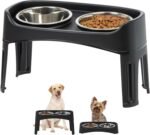 IRIS USA Elevated Dog Bowls, Adjustable Height, 2 Thick 64 oz Stainless Steel Bowls, Spill-Proof with Raised Outer Rim, Durable Made in USA Plastic, Easy Assemble, 2 Heights 4.63" or 12.25" Black - Image 2