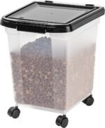 IRIS USA WeatherPro Airtight Dog Food Storage Container, Up to 25 lbs, Removable Wheels, for Dog Cat Bird and Other Pet Food Storage Bin, Keep Fresh, Translucent Body, Clear/Black - Image 2