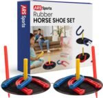 Indoor Outdoor Rubber Horseshoes Set: 4 Horseshoes, 2 Pegs, 2 Rubber Mats, 2 Red Plastic dowels & 1 Mesh Bag | Perfect for Tailgate, Beach, Parks, Picnics, Backyard, Fun for Kids Adults - Image 2