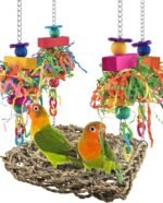KATUMO Conure Toys, Bird Grass Swing Mat Parrot Climbing Hammock with Colorful Toys for Parakeet, Cockatiel, Sun Conure, Lovebird, Budgie, Small Birds - Image 2