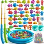 Kids Pool Fishing Toys Games, Water Table Bathtub Toy with Inflatable Pool Pole Rod Net Plastic Floating Fish, Birthday Gifts for Kids Age 3 4 5 6 Year Old,Kids Outdoor Toys - Image 2