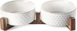LE TAUCI Dog Bowls Ceramic, Bowl Set with Acacia Wood Stand, 3 Cups Dog Food and Water Bowl for Small Medium Sized, Weighted Dog, Pet Bowls - Image 2