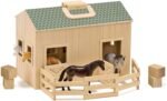 Melissa & Doug Fold and Go Wooden Horse Stable Dollhouse With Handle and Toy Horses (11 pcs) - Portable Horse Barn Play Set, Toy Horse Figures For Kids 3+ - Image 2