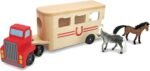 Melissa & Doug Horse Carrier Wooden Vehicle Play Set With 2 Flocked Horses and Pull-Down Ramp - Horse Figures, Wooden Horse Trailer Toy For Kids Ages 3+ - Image 2