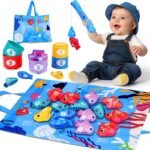 Montessori Toys for 1 Year Old: Cloth Fishing Game Baby Toys 6-12 12-18 Months with Stacking Cups - Sorting Learning Toddler Toys Age 1-2 - Babies First Birthday Gifts for 1 2 3 Year Boy Girl - Image 2