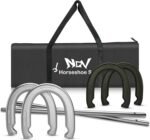 NQV Horseshoe Outside Game,Horse Shoe Game Kit,Horseshoe Set on Lawn Beach Soil Outdoor Backyard Adults. 4 Traditional Heavy Duty Forged Steel Horseshoes Regulation Size+2 Forged Steel Stakes+1 Bag - Image 2