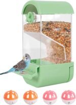 No Mess Bird Cage Feeder Automatic Parakeets Seed Food Container Acrylic Parrot Feeder Cage Accessories Transparent Small and Medium Lovebirds Canary Cockatiel Finch (Green) - Image 2