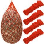 Nuenen 4 Pcs Slow Feed Hay Bag 40 Inch Hay Nets for Horses Hanging Hay Feeder for Goats 2 x 2 Inch Mesh Holes Horse Hay Bag Horse Feeding Supplies for Trailer and Stall, Simulates Grazing (Red) - Image 2