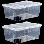 PINVNBY Reptile Feeding Box 2 PCS Snake Breeding Box Lizard Cage Habitat Hatching Container 12.59"x8.66"x5.9" Transparent Portable Plastic Pet House for Spider Scorpion Gecko Tortoise Treefrog(White) - Image 2