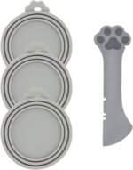 Pet Food Can Spoon & 3 Pcs Can Covers | Cute Paw Shape Opener Spatula Cat Wet Food Spoon | Universal BPA Free Silicone Can Lids & Spoon for Dog Cat Cans(Grey) - Image 2