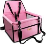 Petbobi Pet Reinforce Car Booster Seat for Dog Cat Portable and Breathable Bag with Seat Belt Dog Carrier Safety Stable for Travel Look Out,with Clip on Leash with PVC Tube, Pink - Image 2