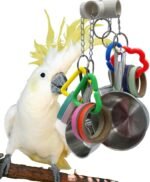 Pullable Parrots Pots and Bagel Toys, Bird Stainless Steel Cup and Cardboard Ring Toys for Medium and Large Parrot Amazons Mini Macaws African Greys Cockatoos Eclectus Guaker - Image 2