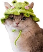 QWINEE Cartoon Design Knit Cute Dog Hat Soft Cat Hat Rabbit Hat Halloween Christmas Party Costume Head Wear Accessories for Puppy Cat Kitten Small Dogs Small Animals Green and Pink Medium - Image 2