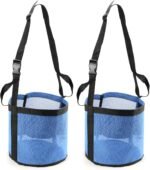 QWORK 2 Pack Horse Feed Bag for Grain - Durable Mesh Grain Feeder with Adjustable Strap, Comfortable Neck and Nose Pad Horse Muzzle Feed Bag, for Feeding Grain, Powder, Supplements, Blue - Image 2
