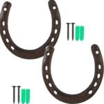 ROYHOO 2PCS Cast Iron Horseshoe，for Good Lucky, Durable Cast Iron Medium Horseshoe 5 Holes On Each Side for Wall Hung(Dark Brown) - Image 2