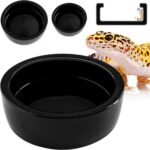 Reptile Food Dish Bowl - Anti-Escape Ceramic Worm Water Dish Feeder for Mealworm, Superworm, Dubia Roaches, Lizard, Leopard Gecko, Bearded Dragon, Chameleon, Skink, Tegu, Snake (Medium, Black) - Image 2