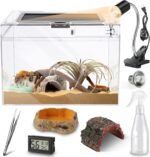 Reptile PC Terrarium, Anti Breakage 12x7x9 inch Amphibians Tank Starter Kits, Top Sliding Door Screen Ventilation Mini Habitat Cages, Hygrometer Thermometer, Hide Cave, Vines, Tweezer, Sprayer - Image 2