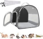 Small Animal Carrier Bag, Upgraded Portable Guinea Pig Carriers, Transparent Hamster Carrying Case, Reptile Rat Rabbit Bearded Dragon Hedgehog Carrier Bag for Travel, Hiking, Walking, Outdoor (Black) - Image 2