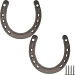 TIHOOD 2PCS Cast Iron Horseshoe Wall Decor, Medium Horseshoe Durable Cast Iron 5 Holes On Each Side for Indoor Or Outdoor - Image 2
