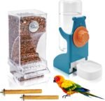 VCEPJH No Mess Bird Feeder with Water Dispenser, Automatic Parrot Feeder Drinker Parakeet Seed Dispenser Food Container with Cage Perch for Lovebirds Conures Budgies Canary Finch (4Pcs) - Image 2