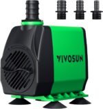 VIVOSUN 800GPH Submersible Pump(3000L/H, 24W), Ultra Quiet Water Fountain Pump with 10ft. High Lift with 6.5ft. Power Cord, 3 Nozzles for Fish Tank, Pond, Aquarium, Statuary, Hydroponics Green - Image 2