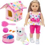 ZNTWEI American Doll Clothes and Accessories - Pet Kitty Play Set fit American 18 Inch Doll Including 18 Inch Doll Clothes, Pet Nest, Cat Pot, Toy Ball, Hair Comb, Toy Fish - Image 2