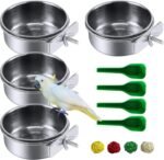 kathson 4 Pcs Stainless Steel Bird Feeding Bowl,Parrot Feeder Dish Cups Birds Cage Water Food Bowls Coop Cup with Clamp Holder for Parrots Cockatiel Budgies Parakeet Lovebird(L) - Image 2