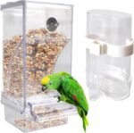 kathson No Mess Bird Feeder Water Dispenser Set,Automatic Parakeet Feeders Drinker Cage Acrylic Parrot Seed Food Dispenser Container Accessories for Small Lovebirds Canary Budgies Finch Squirrel(2Pcs) - Image 2