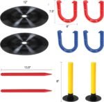 Outdoor Indoor Rubber Horseshoes Set includes 4 Horseshoes,2 Pegs,2 Rubber Mats,2 Red Plastic dowels,Beach Games Perfect for Tailgating,Camping,Backyard,Fun for Kids Adults(Red&Blue) - Image 5