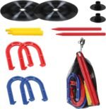 Outdoor Indoor Rubber Horseshoes Set includes 4 Horseshoes,2 Pegs,2 Rubber Mats,2 Red Plastic dowels,Beach Games Perfect for Tailgating,Camping,Backyard,Fun for Kids Adults(Red&Blue) - Image 6