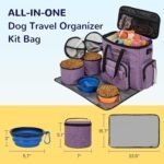 Modoker Dog Travel Organizer Carriers for Supplies & Accessories, Airline Approved Dog Cat Pet Travel Bag, 2 Collapsible Dog Bowls, 2 Travel Dog Food Container, Purple - Image 5