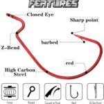 110Pcs Red Bass Hooks,6 Size Worm Fishing Hooks Freshwater, Offset Eagle Claw Fish Hooks, Bass Hook Size 1 1/0 2/0 3/0 4/0 5/0 High Carbon Steel - Image 3