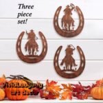 VividLadybug horseshoe metal wall art decor with cowboy, western rustic style horse shoes decoration，Yard Art， set of 3 ，9 * 8.2Inches - Image 4