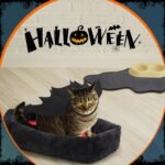 3 Pcs Gothic Coffin Cat Bed Set with Cat Bat Wings and Cat Feeding Mat,Coffin Cat Beds for Halloween Indoor House Party Decoration - Image 7