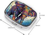 Square Pill Case 2 Compartment Colorful Elephant Pill Box Mini Medicine Pill Organizer Portable Travel Pillbox for Pocket Purse Metal Pill Container for Vitamins Fish Oil Supplements - Image 3