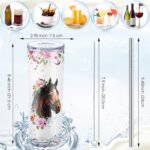 Umigy 2 Pcs Christmas Horse Gifts Horse Print Tumbler Pink Horse Socks for Women, 20 oz Skinny Water Tumbler with Lids Straw and Straw Brushes for Christmas Horse Lovers Gifts - Image 8