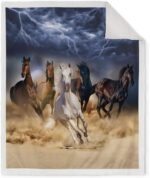 Jekeno Horse Blanket Gifts for Men - Super Soft Cozy Warm Sherpa Galloping Running Horses Throw for Girls Teens Kids Women Birthday Decorations Couch Chair Sofa Bed Office 50"x60" - Image 3
