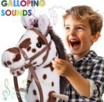 Stick Horse with Realistic Sound Effects, Hobby Horse, Wooden Pole, Handle, and Wheels, 38” Tall Horse Toys Gift for Kids Toddlers 3 Years+, Black (AA Batteries Required) - Image 3