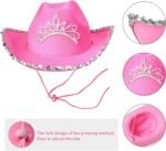 Yewong Pet Pink Cowboy Hat Costume Accessory Set Dog Cat Size Pink Cowgirl Princess Hat with Crown Tiara Bandana/Scarf for Cat Puppy Western Costume Daily Wearing Photo Props (Set B) - Image 3