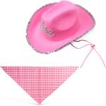 Yewong Pet Pink Cowboy Hat Costume Accessory Set Dog Cat Size Pink Cowgirl Princess Hat with Crown Tiara Bandana/Scarf for Cat Puppy Western Costume Daily Wearing Photo Props (Set B) - Image 5